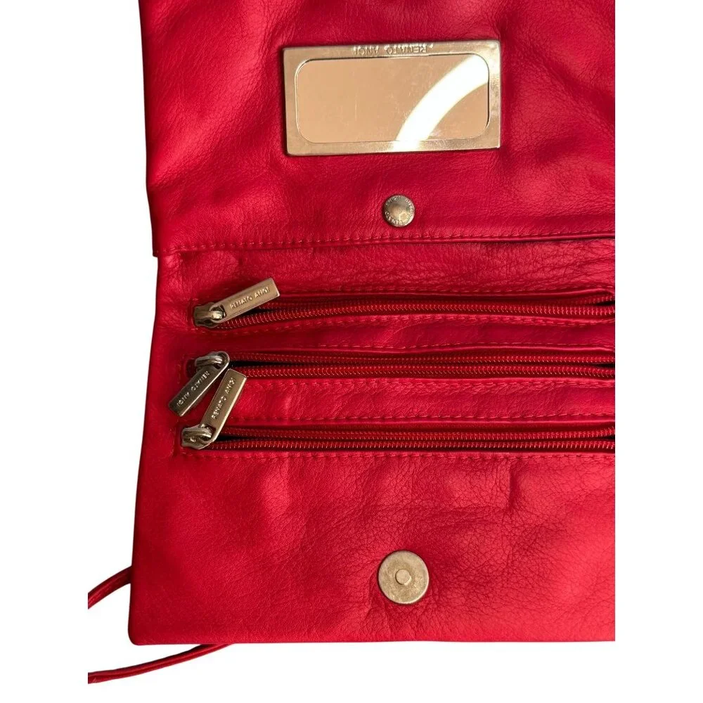 Renato Angi Portofino Italian Leather Crossbody Bag Red Scenic Print - Picture 5 of 7